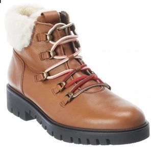 New in box Gabor Leather Army Boot in Cognac Leather with faux fur brown US 6.5